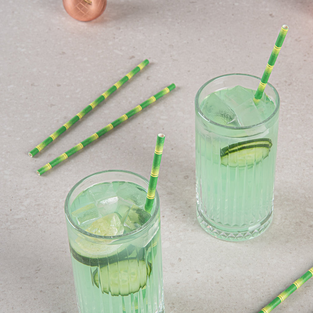 Bev Tek Green Paper Straw - Bamboo Stalks, Biodegradable, 6mm - 7 3/4" - 100 count box