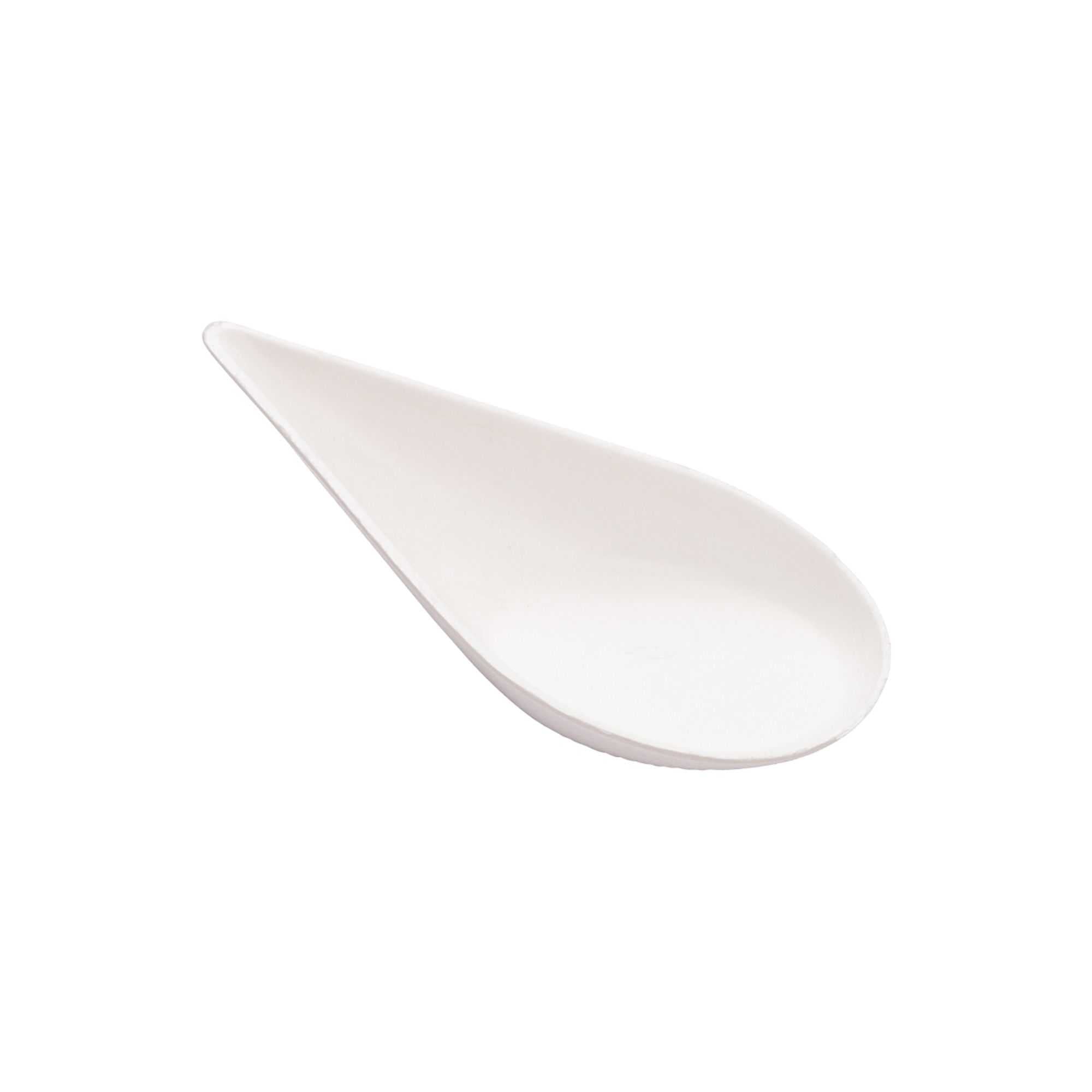 Pulp Tek Teardrop White Sugarcane / Bagasse Tasting Spoon - 4 1/4" x 2" x 1 1/4" - 100 count box