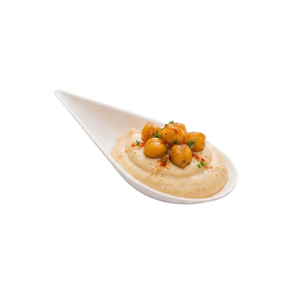 Pulp Tek Teardrop White Sugarcane / Bagasse Tasting Spoon - 4 1/4" x 2" x 1 1/4" - 100 count box