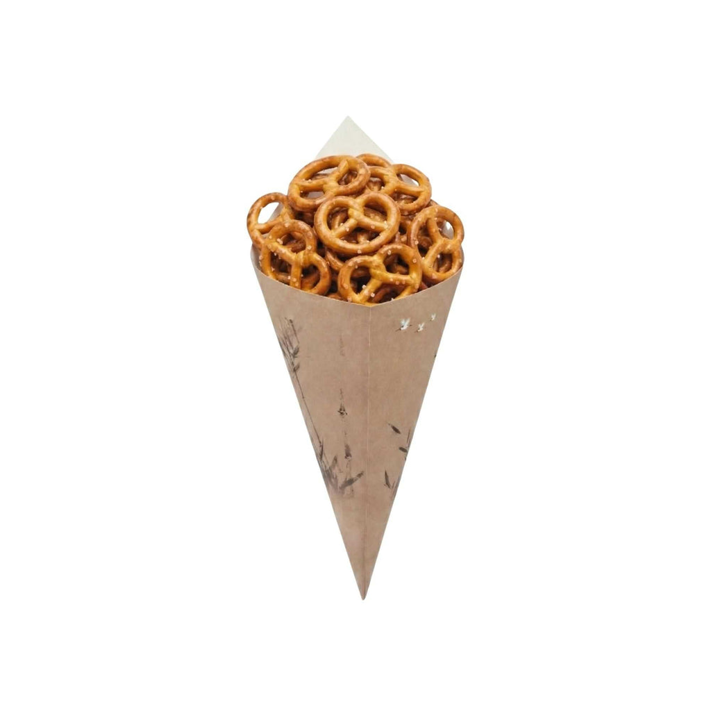 Cone Tek Bamboo Print Paper Food Cone - 9 1/2" x 4 1/2" - 100 count box