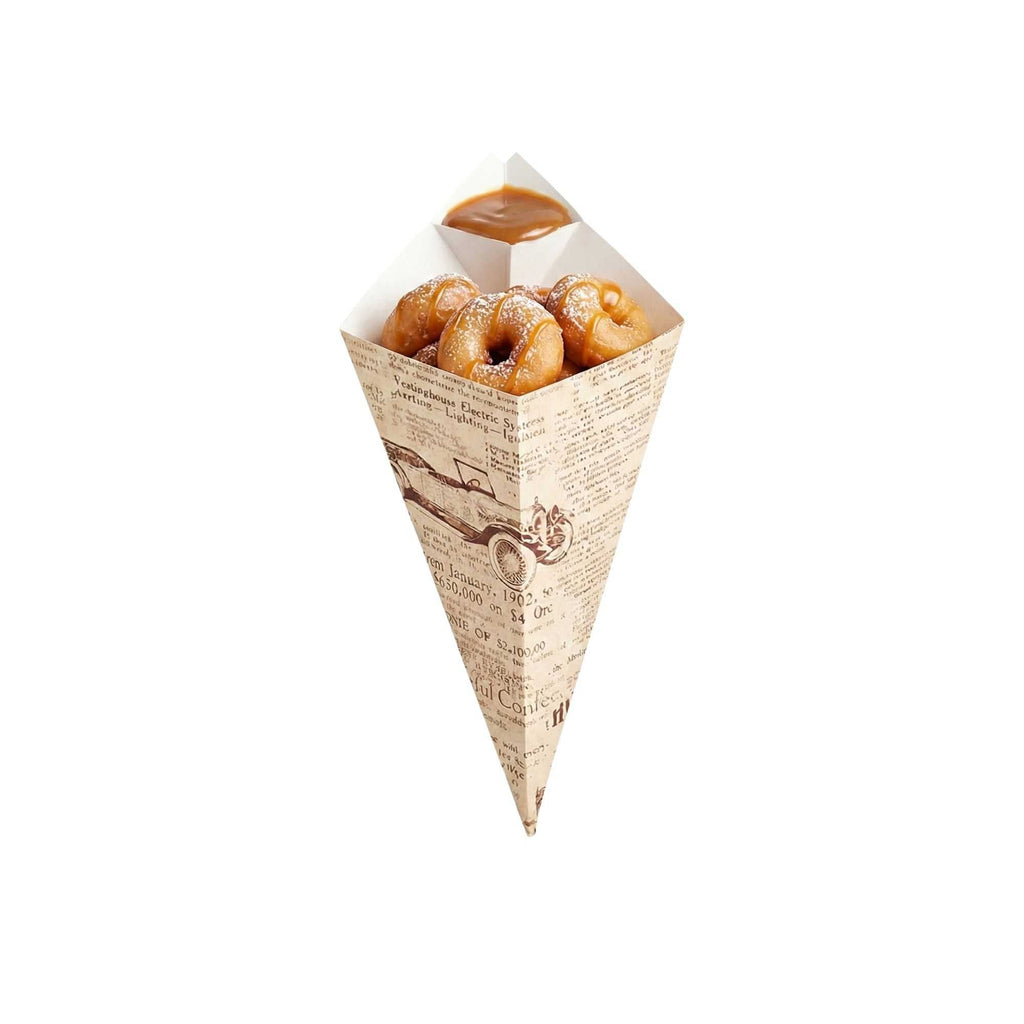 Cone Tek Newsprint Paper Food Cone - with Dipping Pocket - 9 1/2" x 5 1/2" - 100 count box