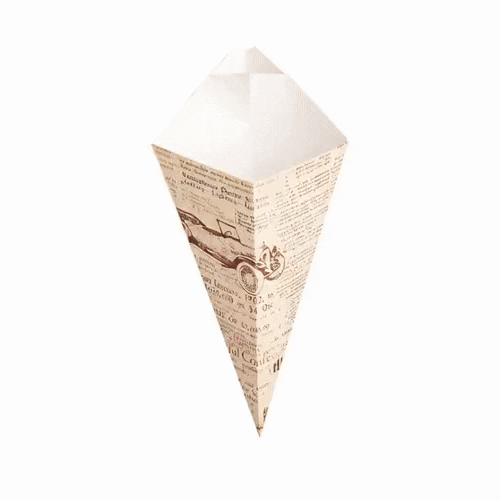 Cone Tek Newsprint Paper Food Cone - with Dipping Pocket - 9 1/2" x 5 1/2" - 100 count box