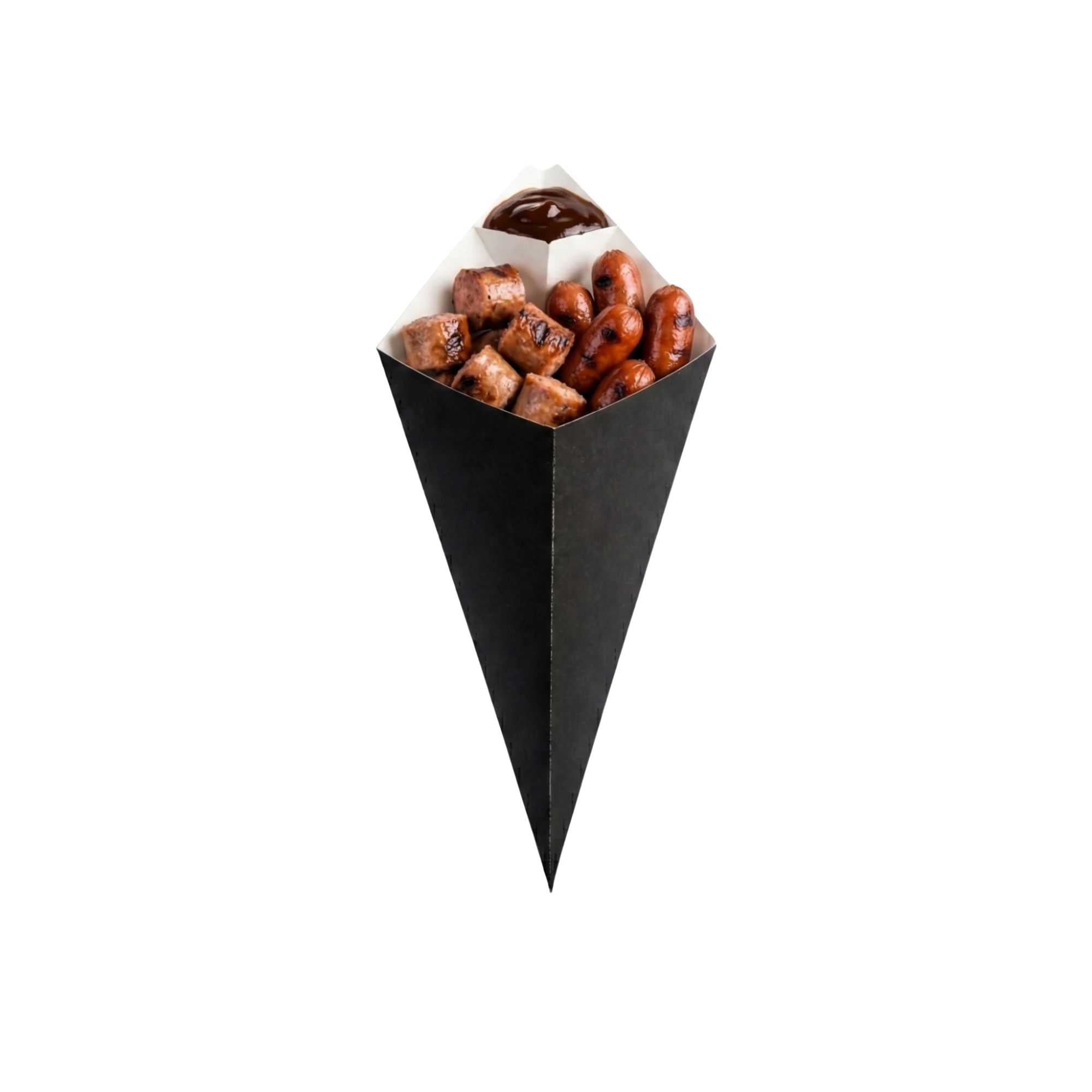 Cone Tek Black Paper Food Cone - with Dipping Pocket - 11" x 6 1/2" - 100 count box