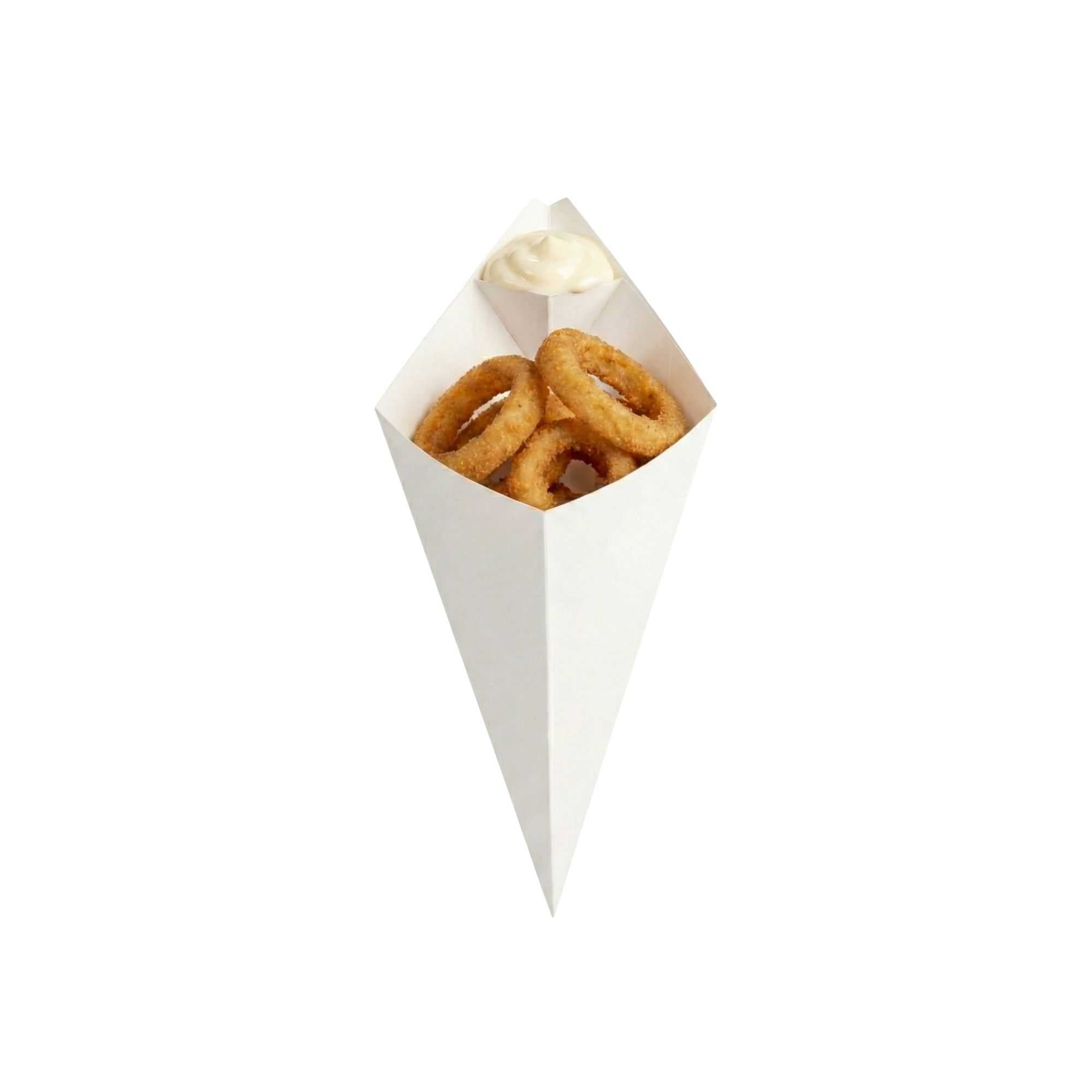Cone Tek White Paper Food Cone - with Dipping Pocket - 11" x 6 1/2" - 100 count box