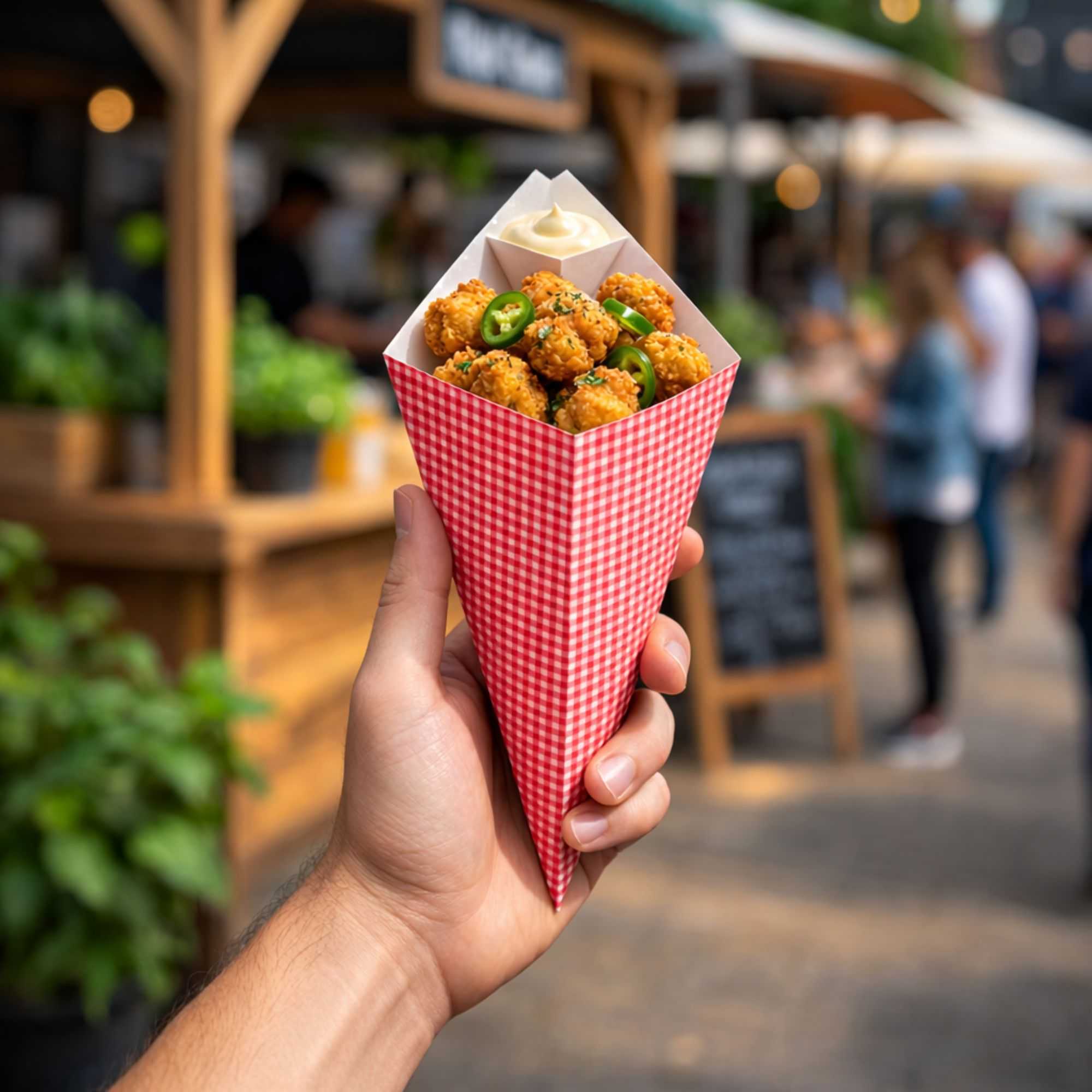 Cone Tek Picnic Print Paper Food Cone - with Dipping Pocket - 11" x 6 1/2" - 100 count box