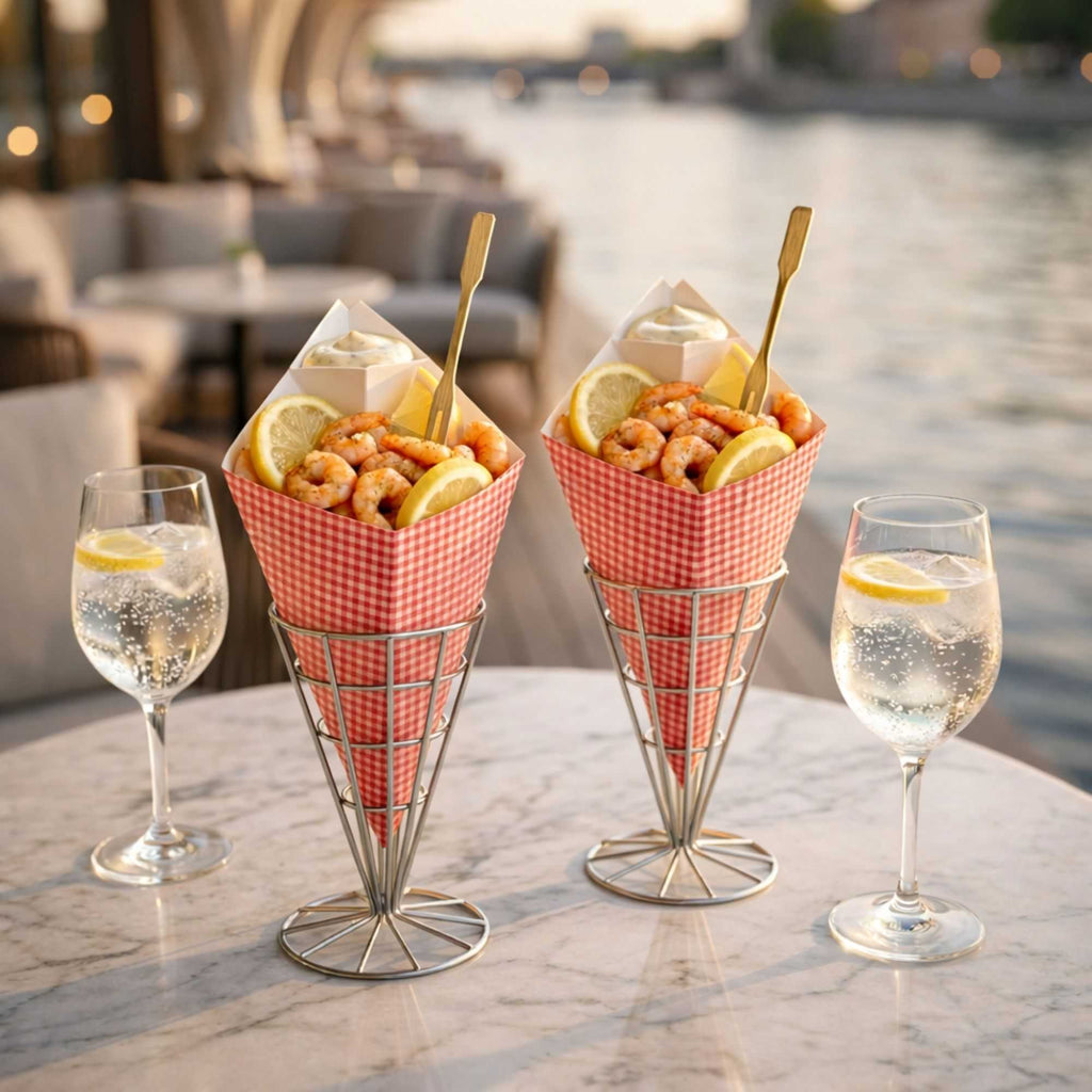Cone Tek Picnic Print Paper Food Cone - with Dipping Pocket - 11" x 6 1/2" - 100 count box