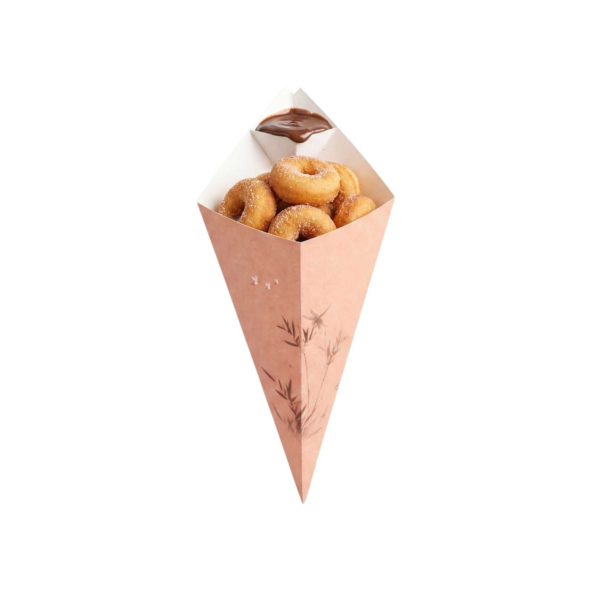 Cone Tek Bamboo Print Paper Food Cone - with Dipping Pocket - 11" x 6 1/2" - 100 count box