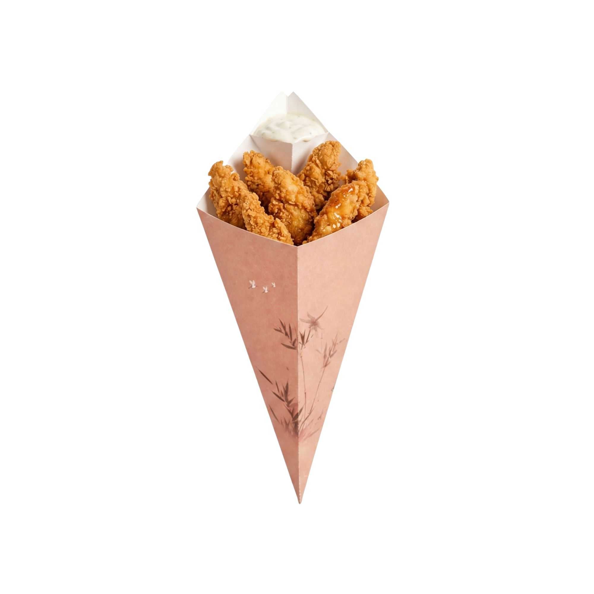 Cone Tek Bamboo Print Paper Food Cone - with Dipping Pocket - 11" x 6 1/2" - 100 count box