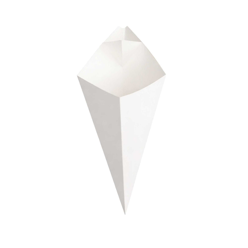 Cone Tek White Paper Food Cone - with Dipping Pocket - 15" x 9" - 100 count box