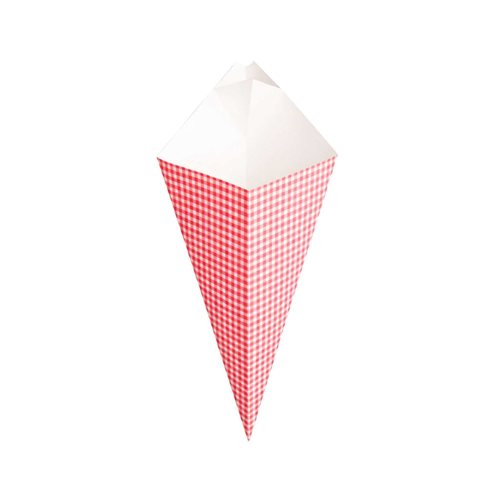 Cone Tek Picnic Print Paper Food Cone - with Dipping Pocket - 15" x 9" - 100 count box
