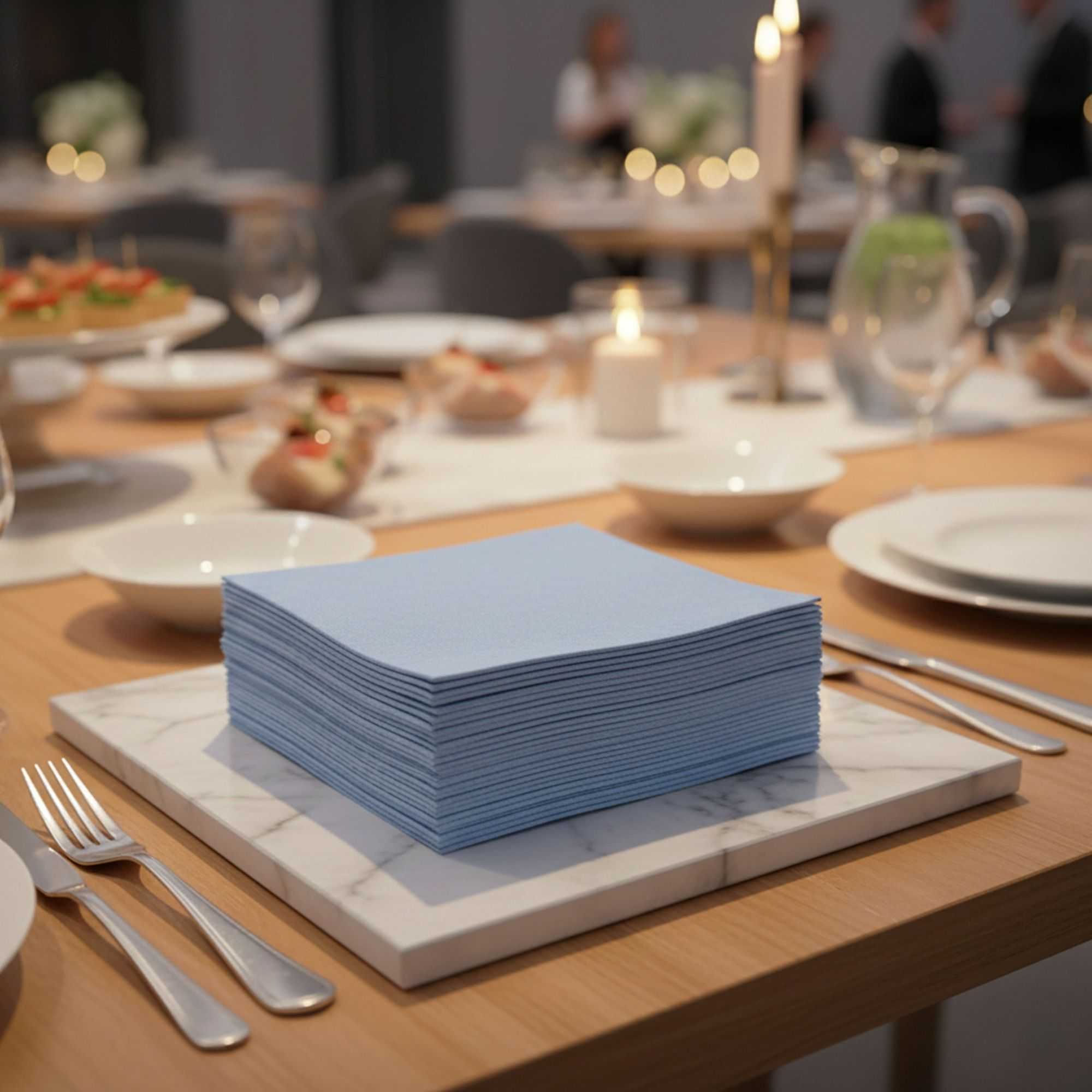 Luxenap Square Celeste Denim Paper Napkin - Air Laid - 15 3/4" x 15 3/4" - 25 count box
