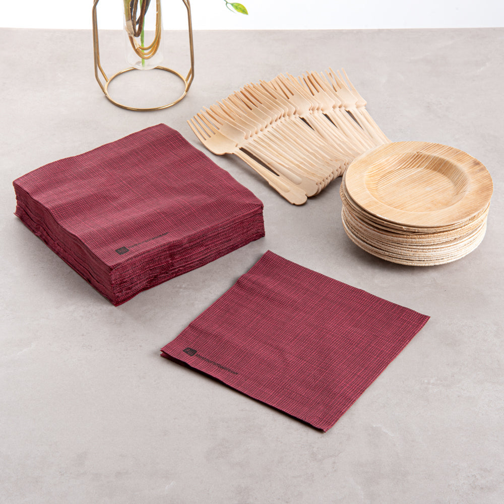 Luxenap Square Bordeaux Paper Napkin - Micropoint, 2-Ply, with Black Threads - 15 1/2" x 15 1/4" - 50 count box