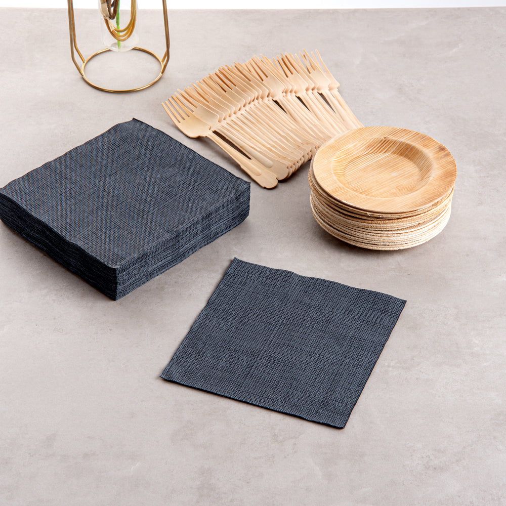 Luxenap Square Black Paper Napkin - Micropoint, 2-Ply, with White Threads - 15 1/2" x 15 1/4" - 50 count box