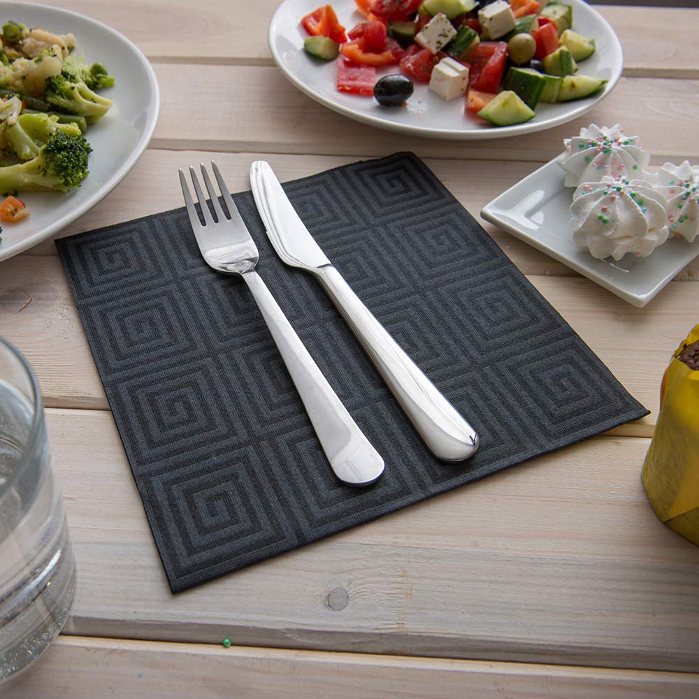 Luxenap Square Greco Black Paper Napkin - Air Laid - 15 3/4" x 15 3/4" - 600 count box