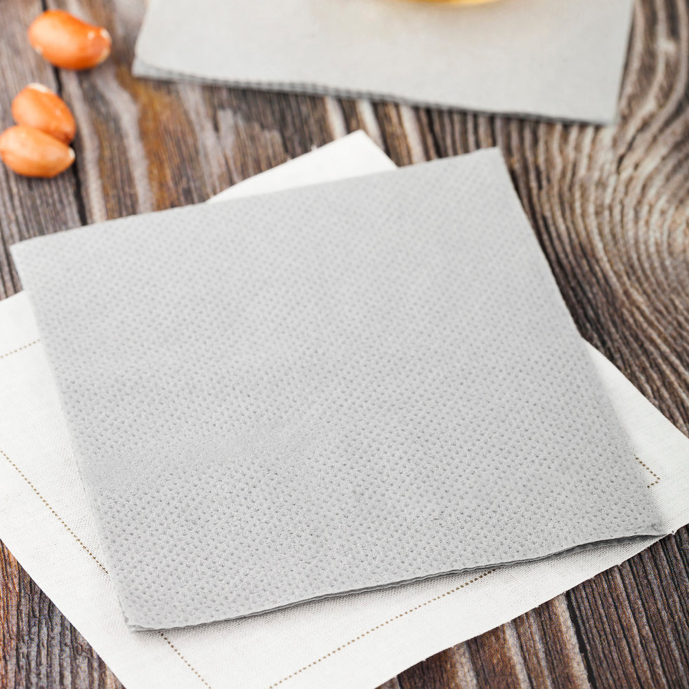 Luxenap Square Gray Paper Cocktail Napkin - Micropoint, 2-Ply - 7 3/4" x 7 3/4" - 4800 count box