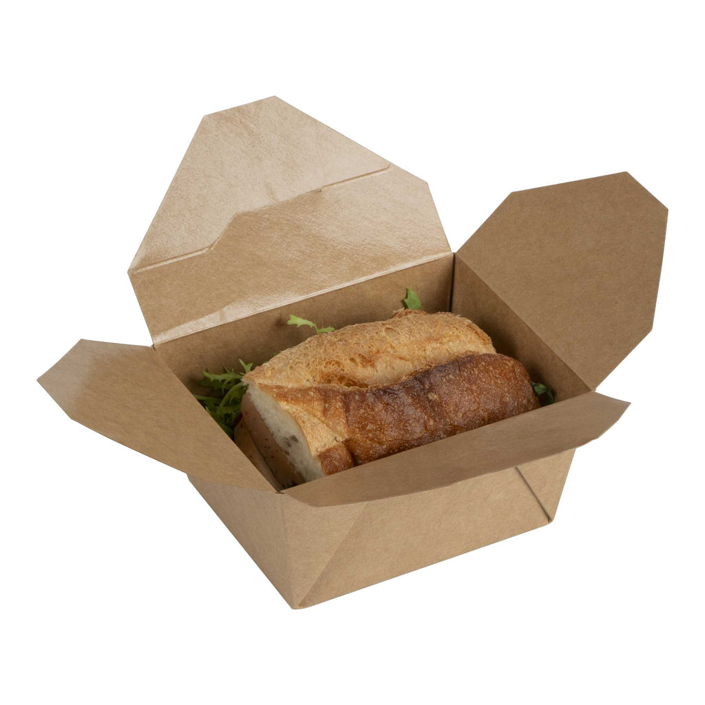 Bio Tek 30 oz Rectangle Kraft Paper #1 Bio Box Take Out Container - 5" x 4" x 2 1/2" - 50 count box
