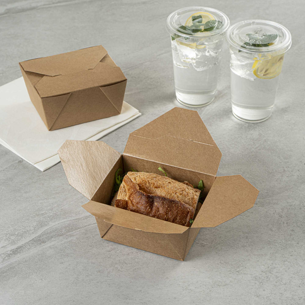 Bio Tek 30 oz Rectangle Kraft Paper #1 Bio Box Take Out Container - 5" x 4" x 2 1/2" - 50 count box