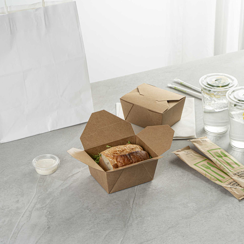 Bio Tek 30 oz Rectangle Kraft Paper #1 Bio Box Take Out Container - 5" x 4" x 2 1/2" - 200 count box