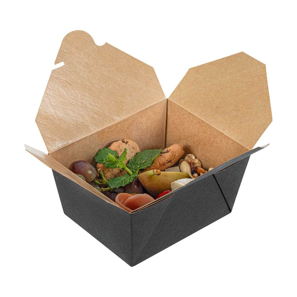 Bio Tek 30 oz Rectangle Black Paper #1 Bio Box Take Out Container - 5" x 4" x 2 1/2" - 50 count box