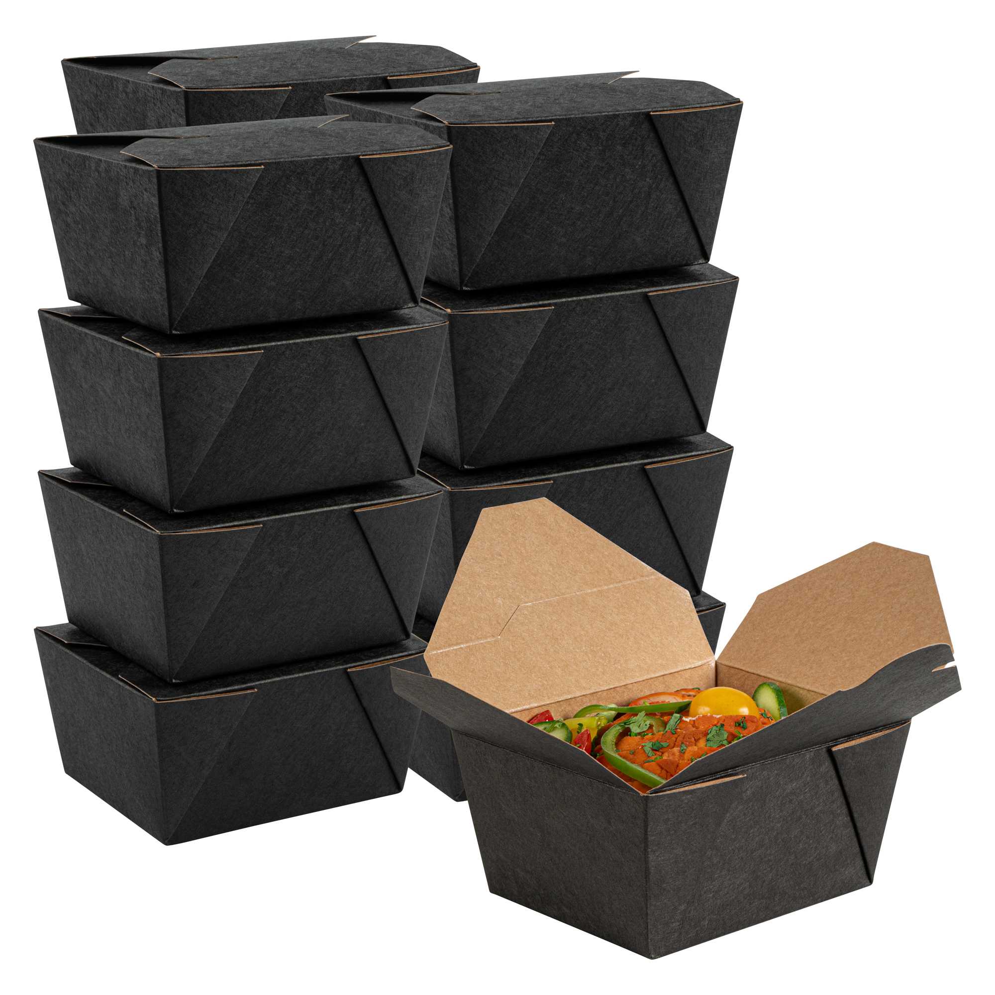 Bio Tek 30 oz Rectangle Black Paper #1 Bio Box Take Out Container - 5" x 4" x 2 1/2" - 50 count box