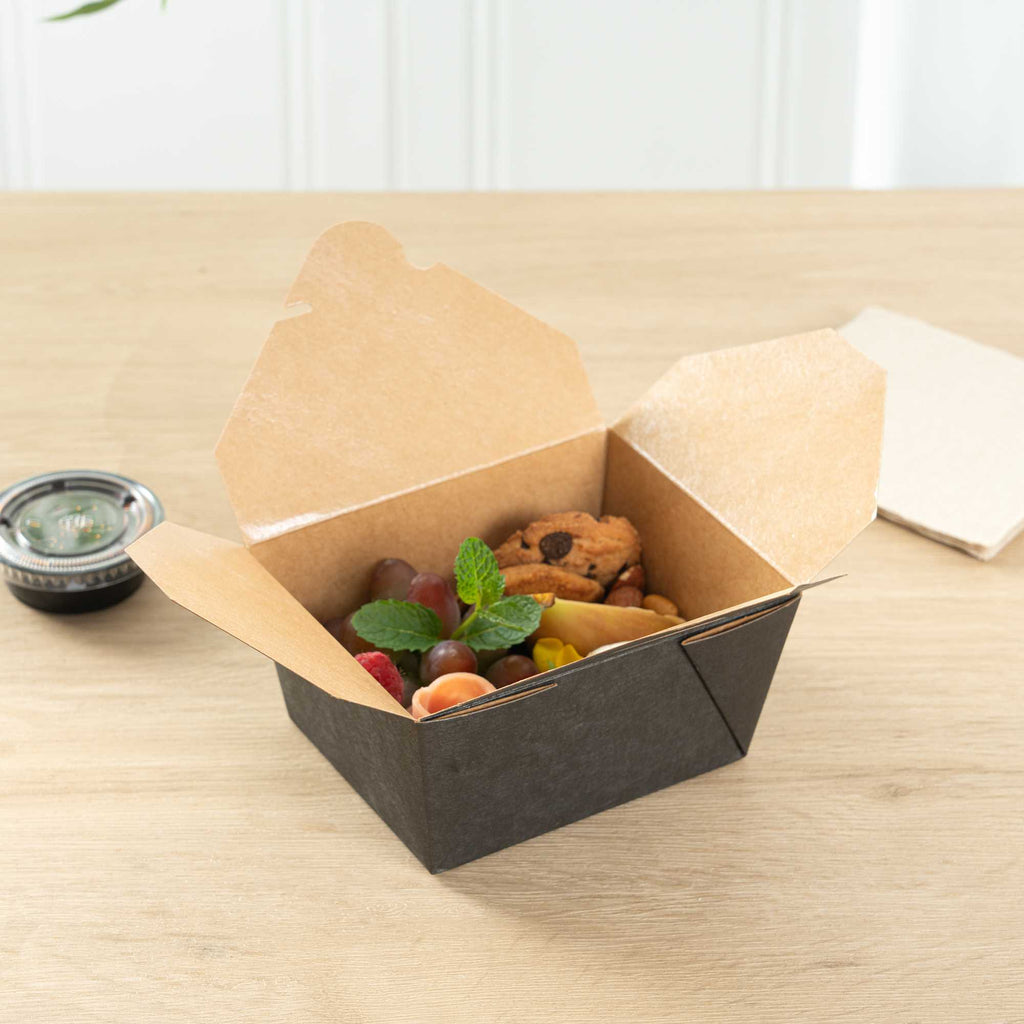 Bio Tek 30 oz Rectangle Black Paper #1 Bio Box Take Out Container - 5" x 4" x 2 1/2" - 50 count box