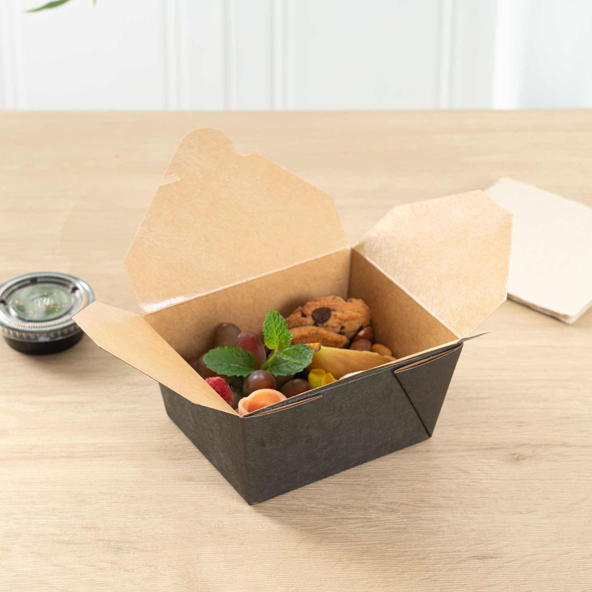 Bio Tek 30 oz Rectangle Black Paper #1 Bio Box Take Out Container - 5" x 4" x 2 1/2" - 50 count box