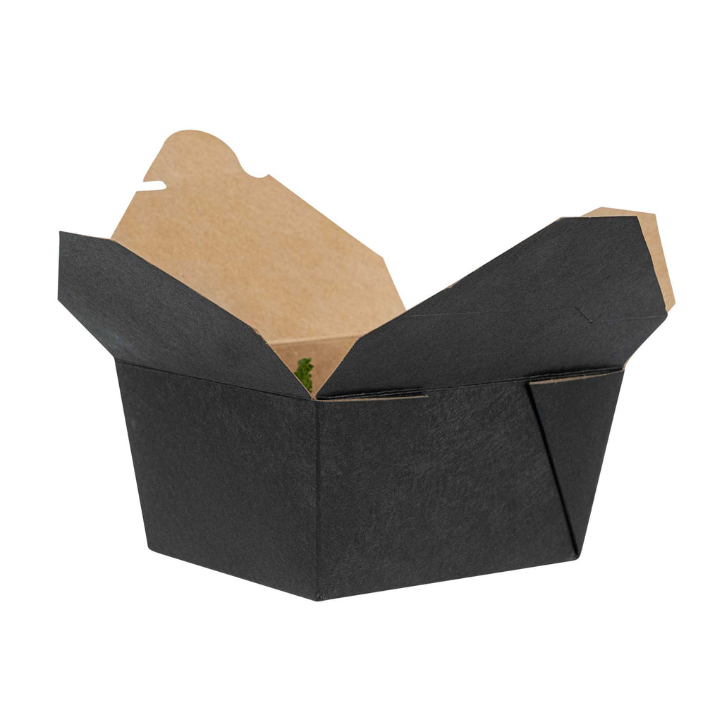 Bio Tek 30 oz Rectangle Black Paper #1 Bio Box Take Out Container - 5" x 4" x 2 1/2" - 50 count box