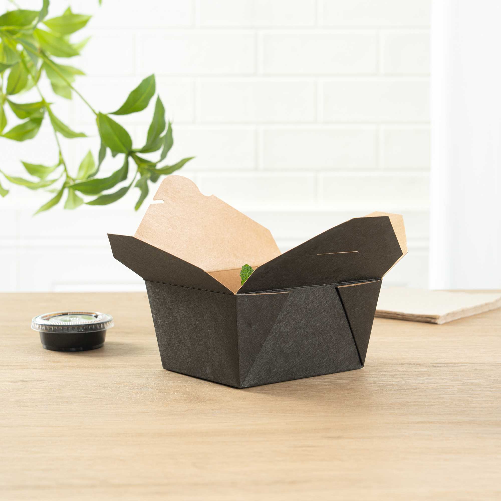 Bio Tek 30 oz Rectangle Black Paper #1 Bio Box Take Out Container - 5" x 4" x 2 1/2" - 50 count box