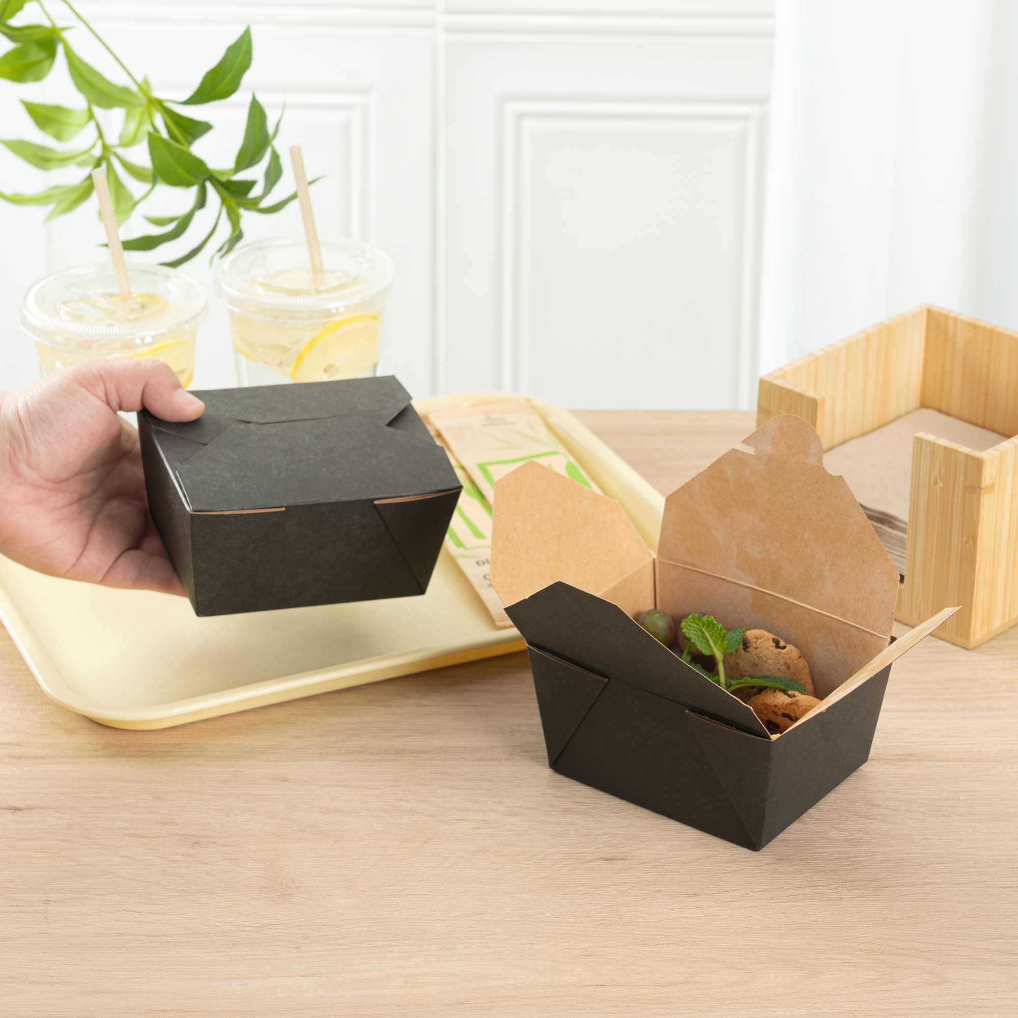 Bio Tek 30 oz Rectangle Black Paper #1 Bio Box Take Out Container - 5" x 4" x 2 1/2" - 50 count box