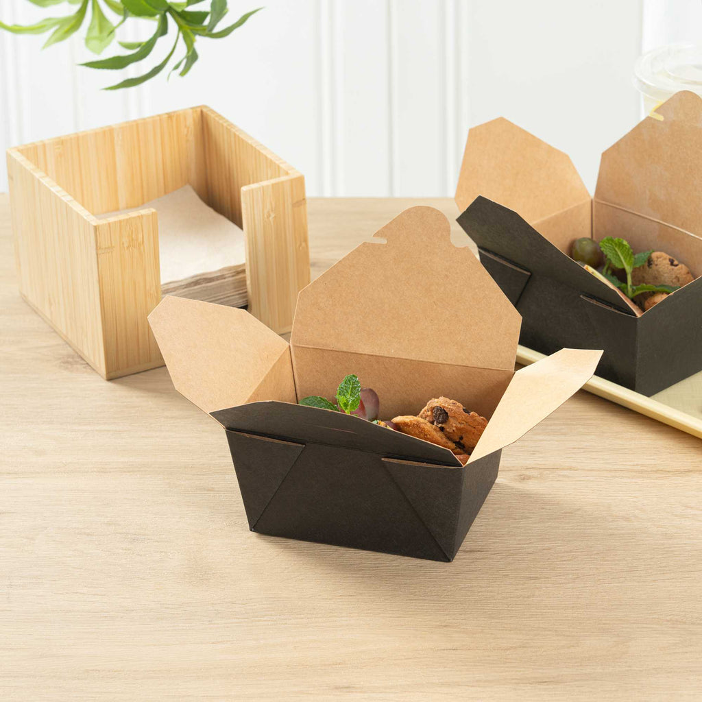 Bio Tek 30 oz Rectangle Black Paper #1 Bio Box Take Out Container - 5" x 4" x 2 1/2" - 50 count box