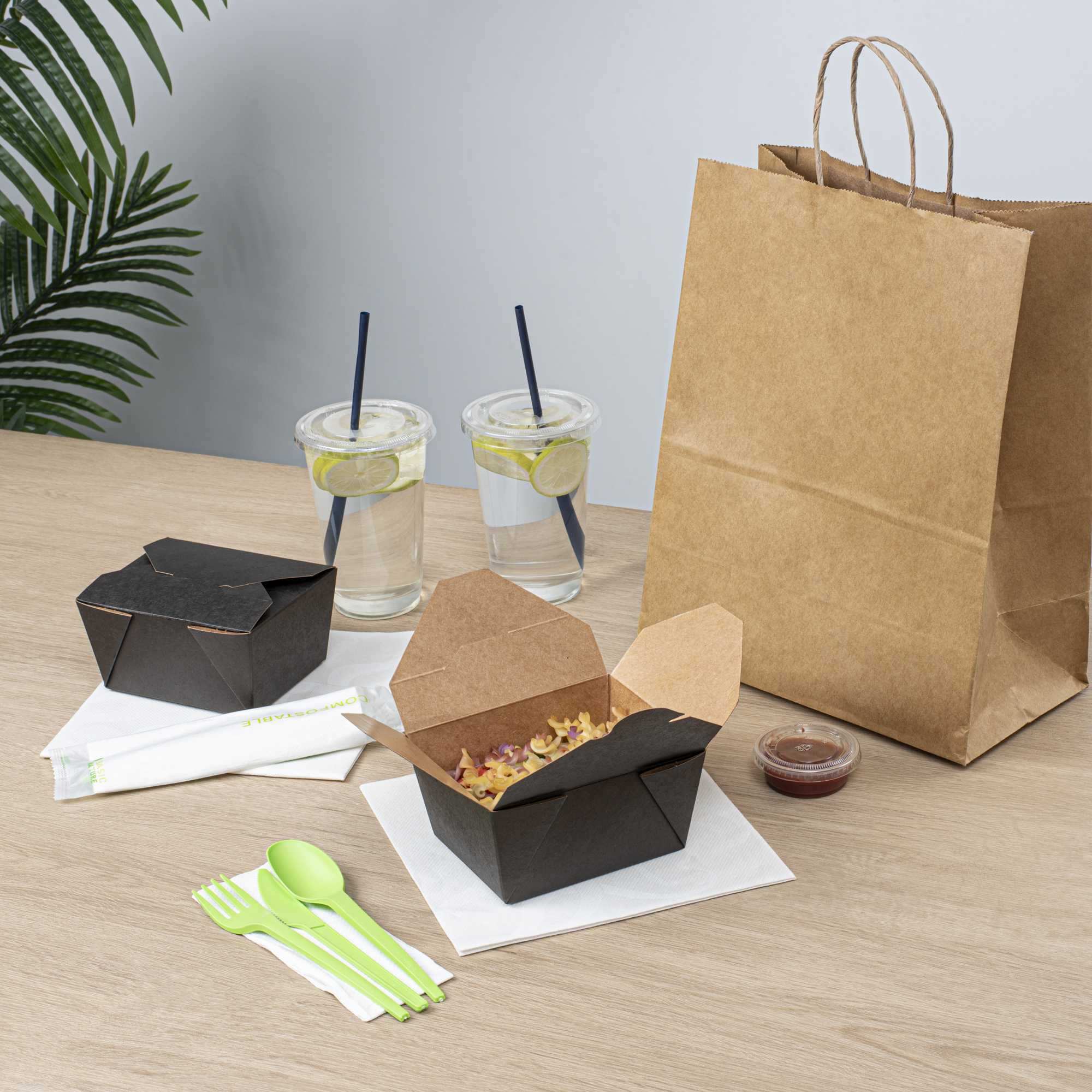 Bio Tek 30 oz Rectangle Black Paper #1 Bio Box Take Out Container - 5" x 4" x 2 1/2" - 200 count box