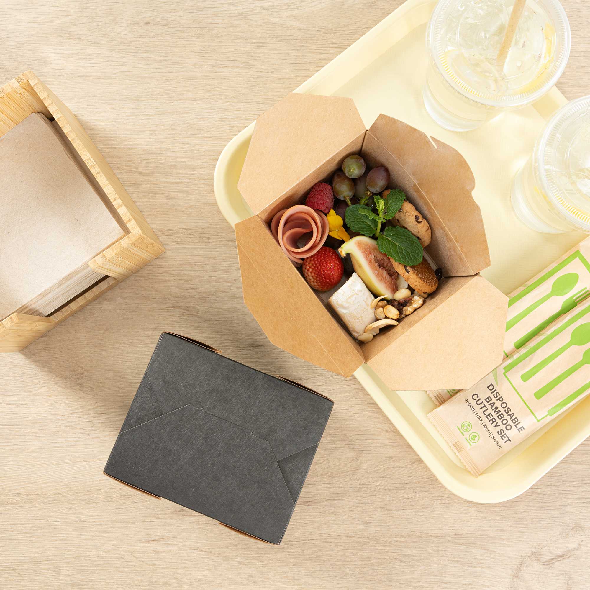 Bio Tek 30 oz Rectangle Black Paper #1 Bio Box Take Out Container - 5" x 4" x 2 1/2" - 200 count box