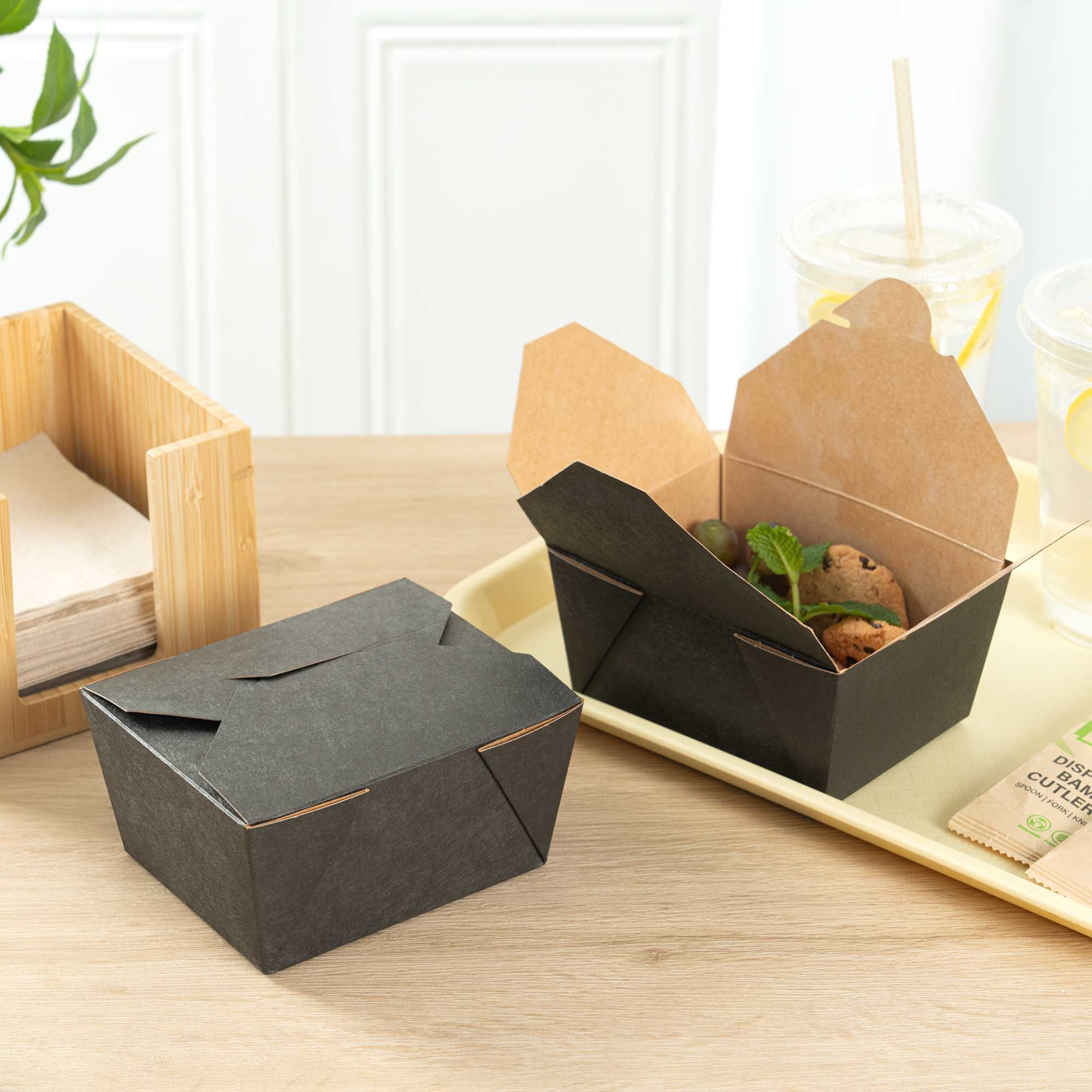 Bio Tek 30 oz Rectangle Black Paper #1 Bio Box Take Out Container - 5" x 4" x 2 1/2" - 200 count box