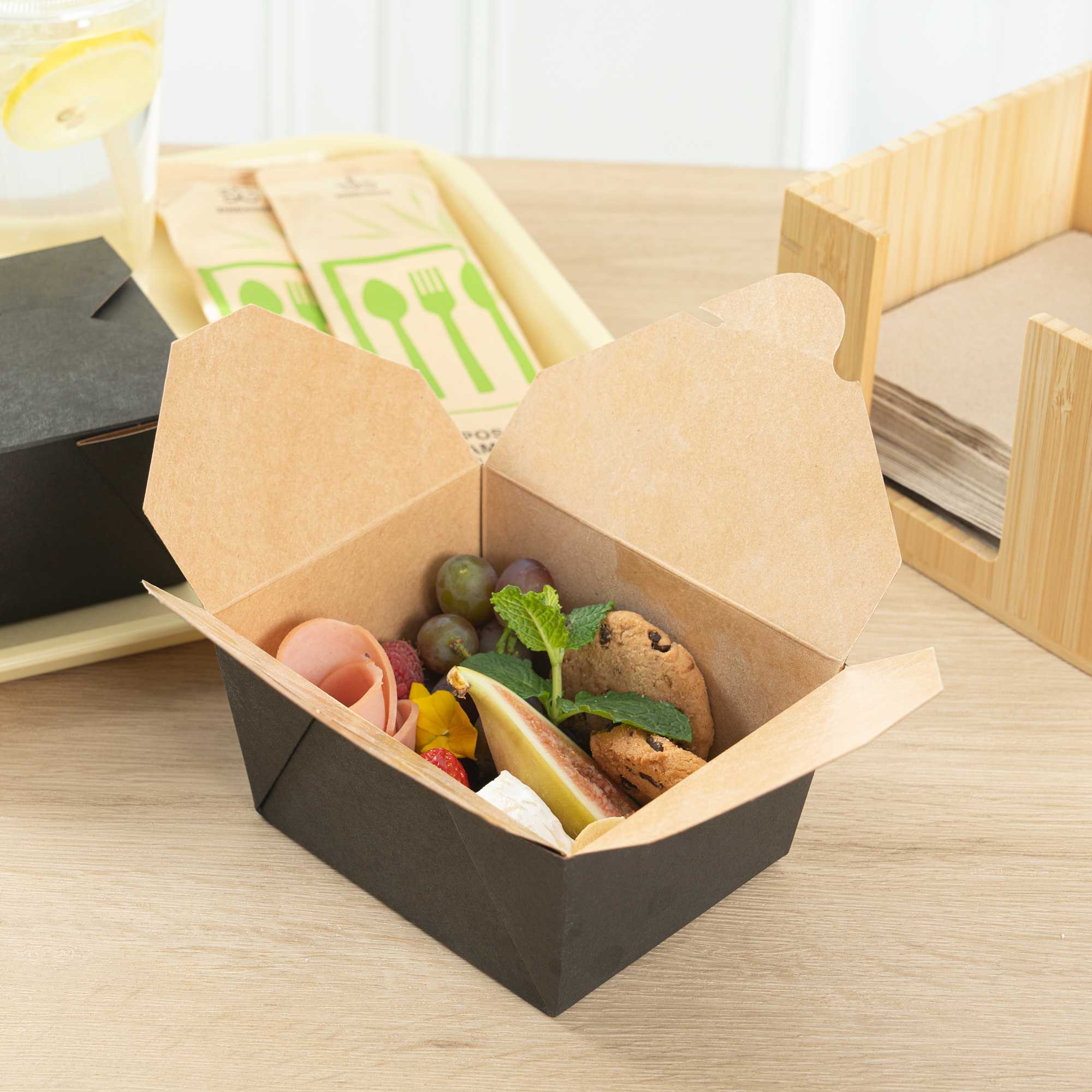 Bio Tek 30 oz Rectangle Black Paper #1 Bio Box Take Out Container - 5" x 4" x 2 1/2" - 200 count box
