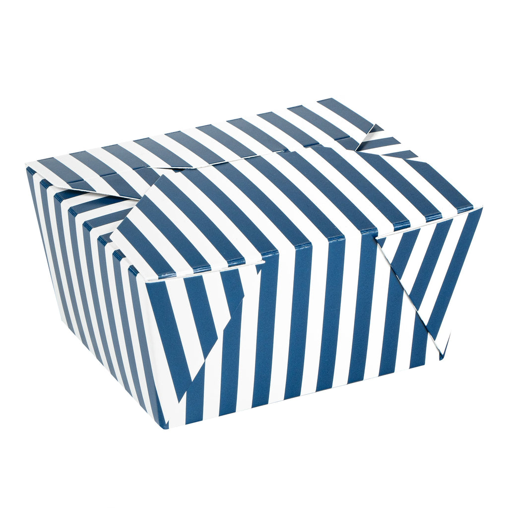 Bio Tek 30 oz Rectangle Blue and White Stripe Paper #1 Bio Box Take Out Container - 5" x 4" x 2 1/2" - 50 count box