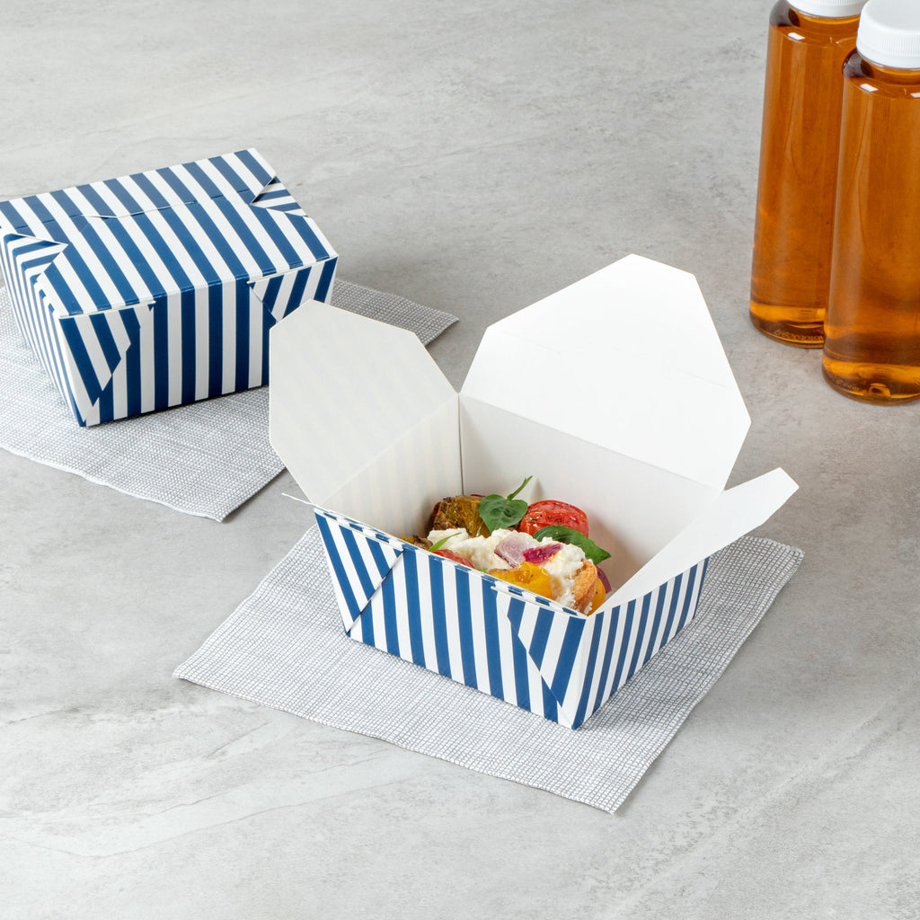 Bio Tek 30 oz Rectangle Blue and White Stripe Paper #1 Bio Box Take Out Container - 5" x 4" x 2 1/2" - 50 count box