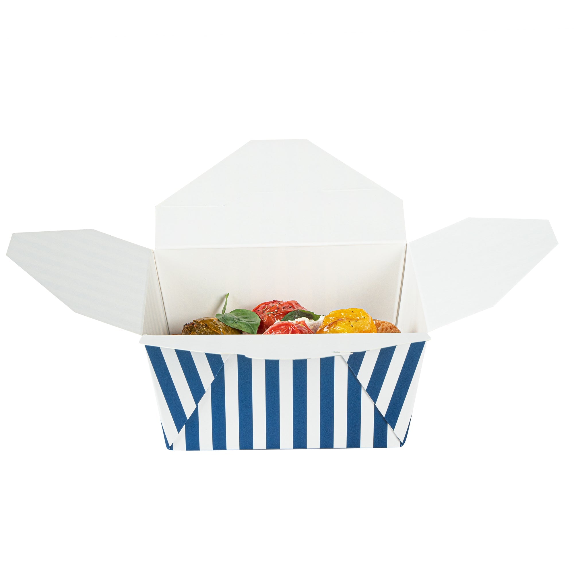 Bio Tek 30 oz Rectangle Blue and White Stripe Paper #1 Bio Box Take Out Container - 5" x 4" x 2 1/2" - 50 count box