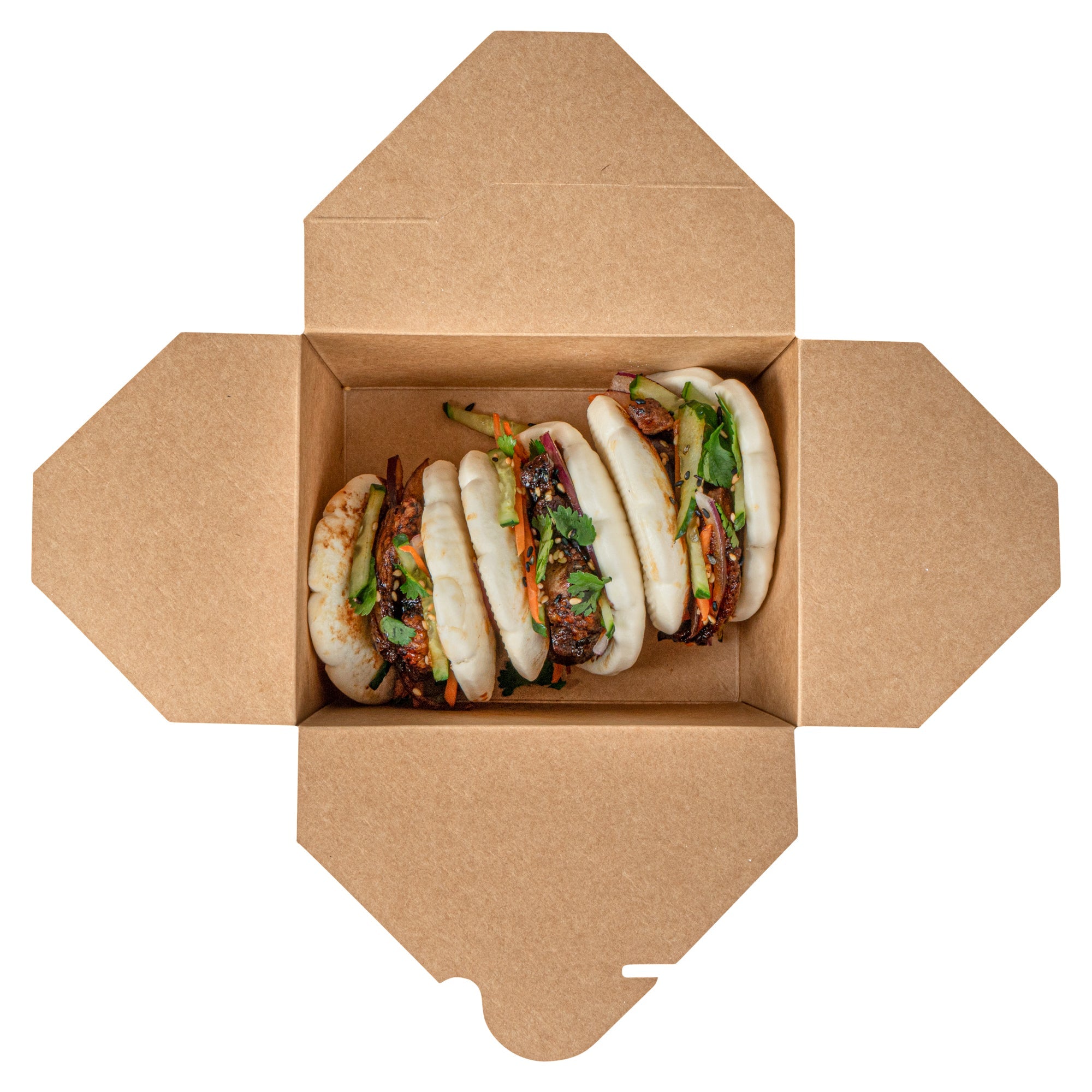 Bio Tek 30 oz Rectangle Plaid Paper #1 Bio Box Take Out Container - 5" x 4" x 2 1/2" - 50 count box