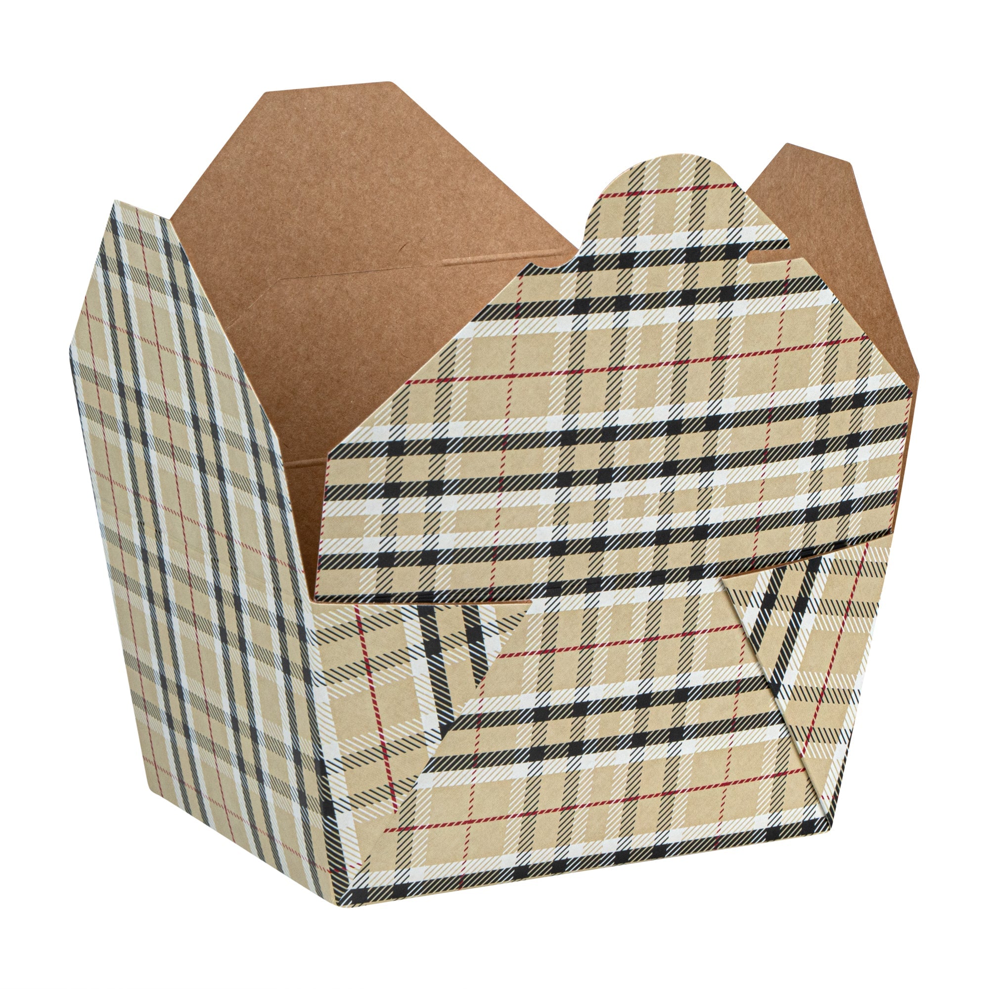 Bio Tek 30 oz Rectangle Plaid Paper #1 Bio Box Take Out Container - 5" x 4" x 2 1/2" - 50 count box