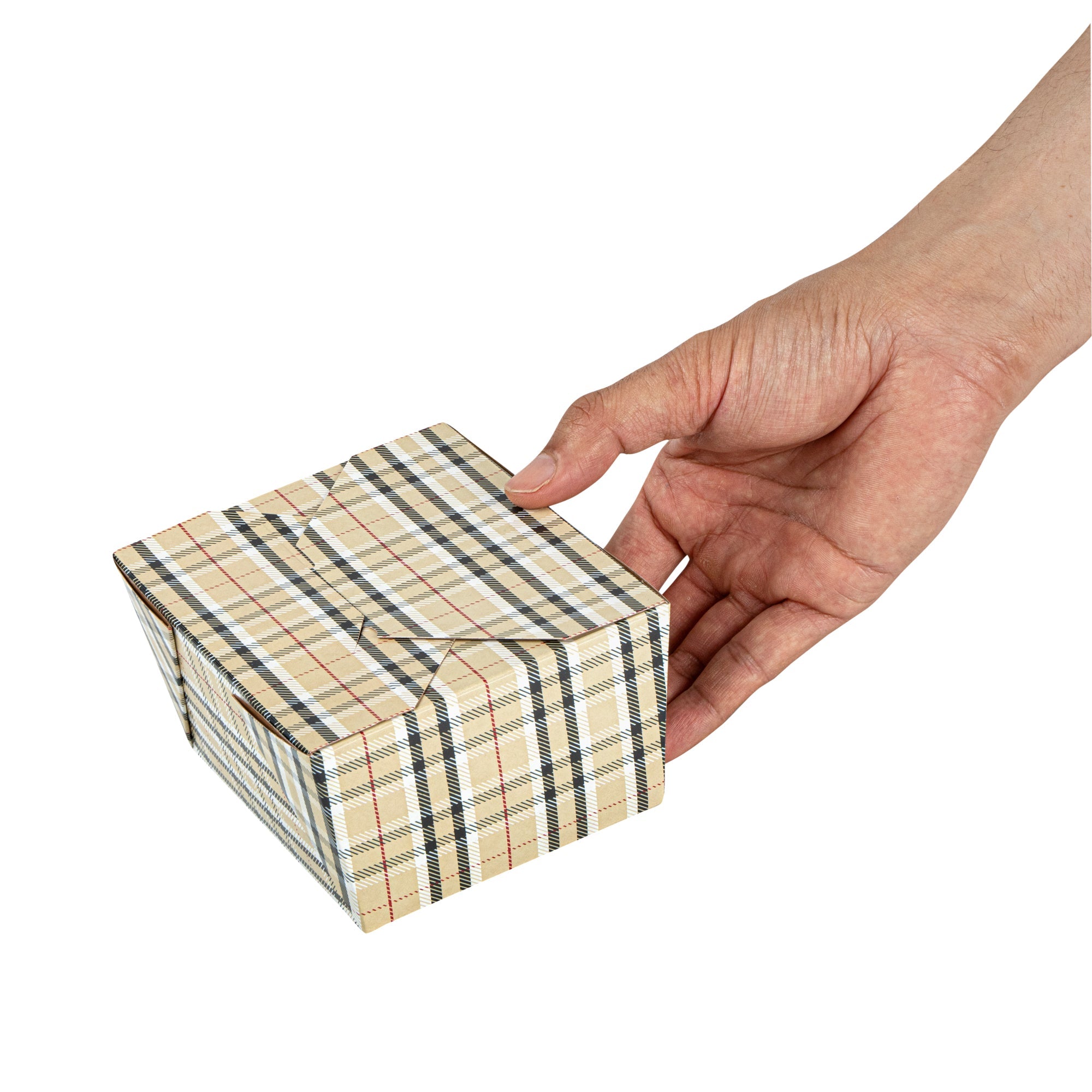Bio Tek 30 oz Rectangle Plaid Paper #1 Bio Box Take Out Container - 5" x 4" x 2 1/2" - 200 count box