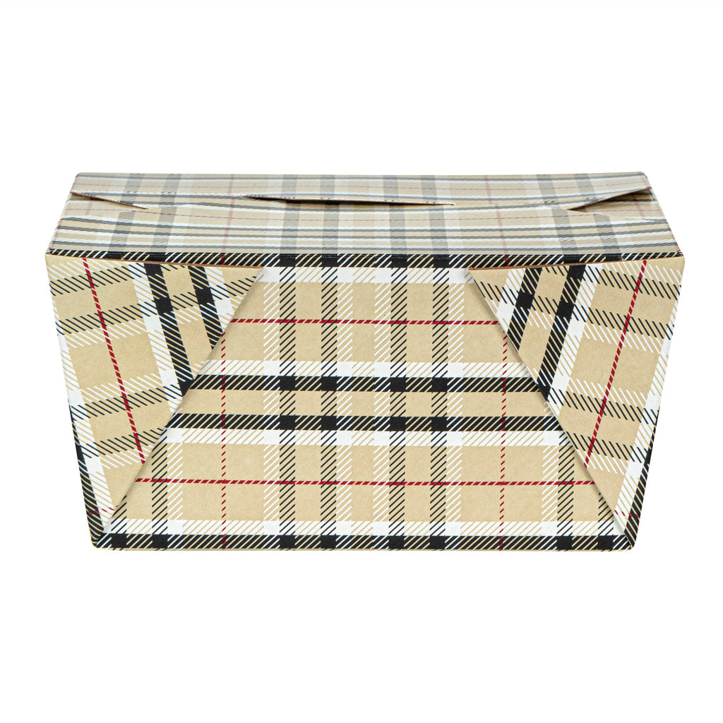 Bio Tek 30 oz Rectangle Plaid Paper #1 Bio Box Take Out Container - 5" x 4" x 2 1/2" - 200 count box