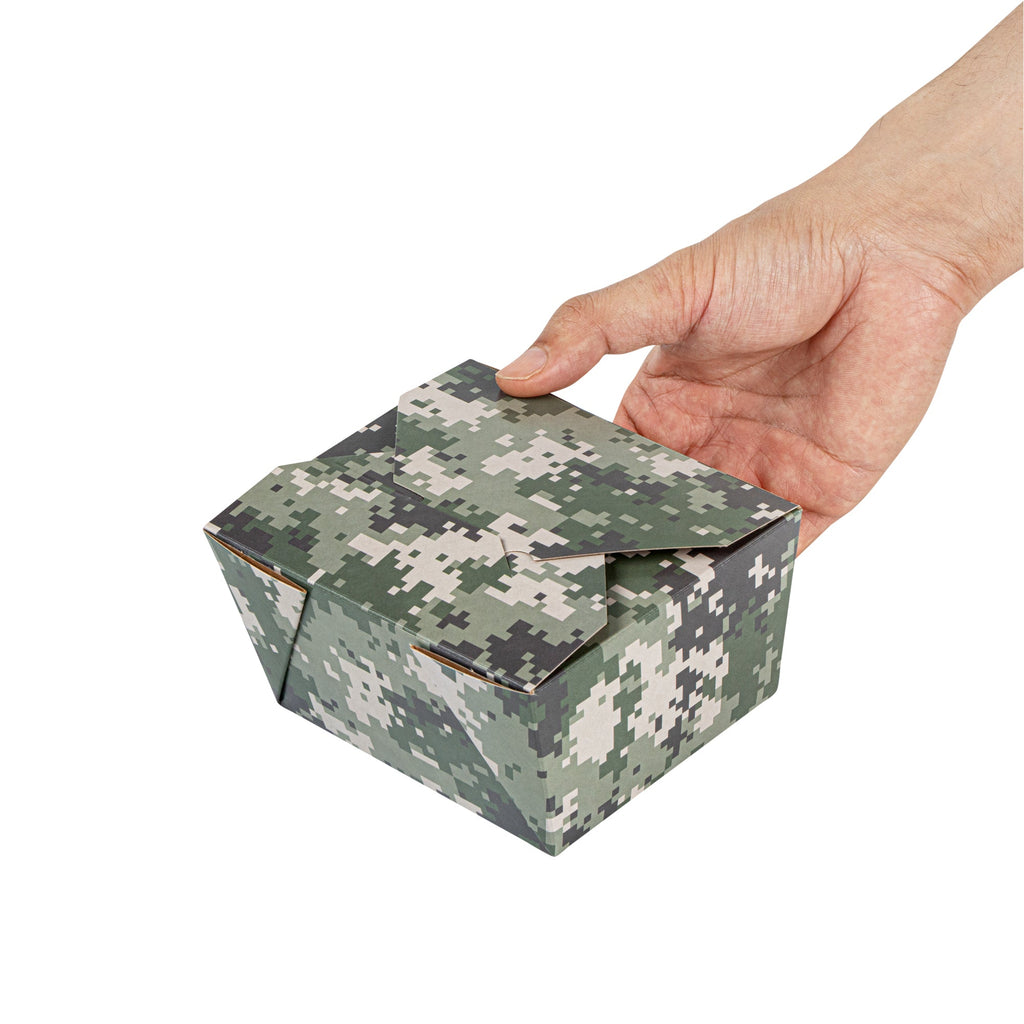 Bio Tek 30 oz Rectangle Camouflage Paper #1 Bio Box Take Out Container - 5" x 4" x 2 1/2" - 50 count box