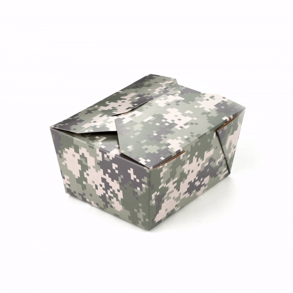 Bio Tek 30 oz Rectangle Camouflage Paper #1 Bio Box Take Out Container - 5" x 4" x 2 1/2" - 50 count box