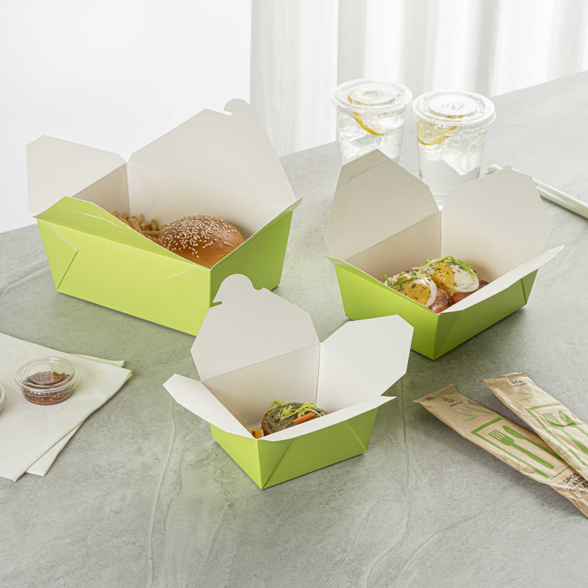 Bio Tek 30 oz Rectangle Eco Green Paper #1 Bio Box Take Out Container - 5" x 4" x 2 1/2" - 50 count box