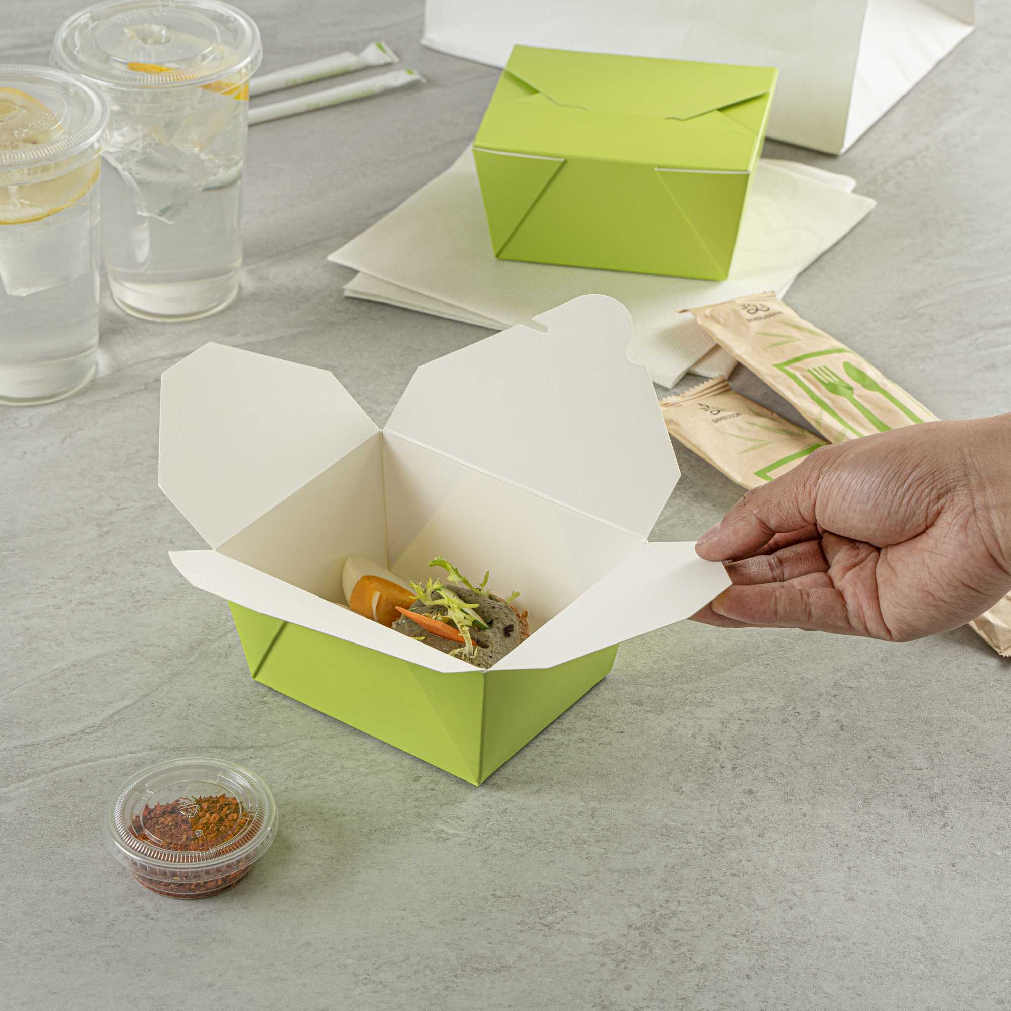 Bio Tek 30 oz Rectangle Eco Green Paper #1 Bio Box Take Out Container - 5" x 4" x 2 1/2" - 200 count box