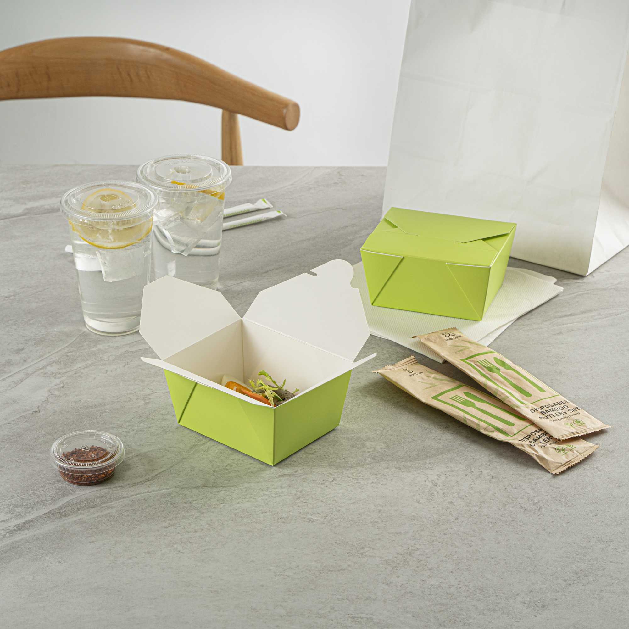 Bio Tek 30 oz Rectangle Eco Green Paper #1 Bio Box Take Out Container - 5" x 4" x 2 1/2" - 200 count box