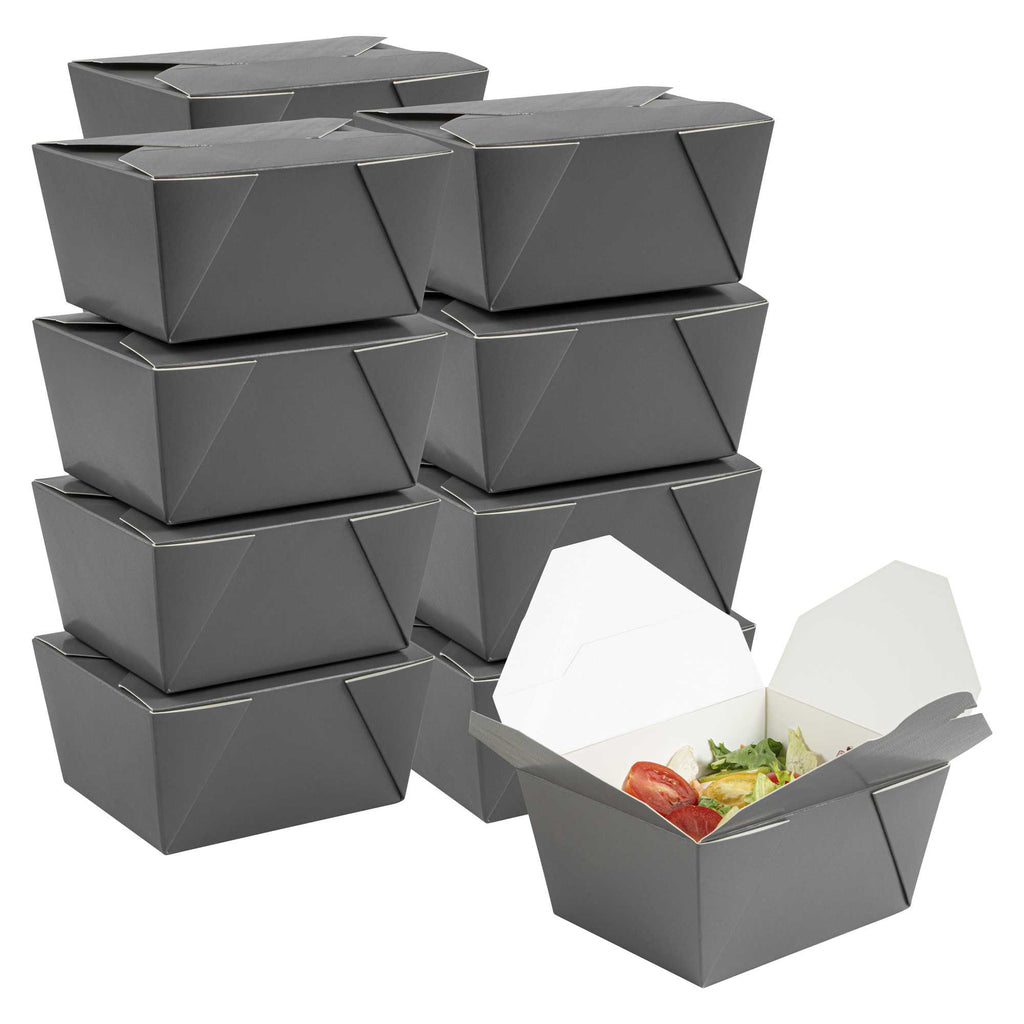 Bio Tek 30 oz Rectangle Gray Paper #1 Bio Box Take Out Container - 5" x 4" x 2 1/2" - 50 count box
