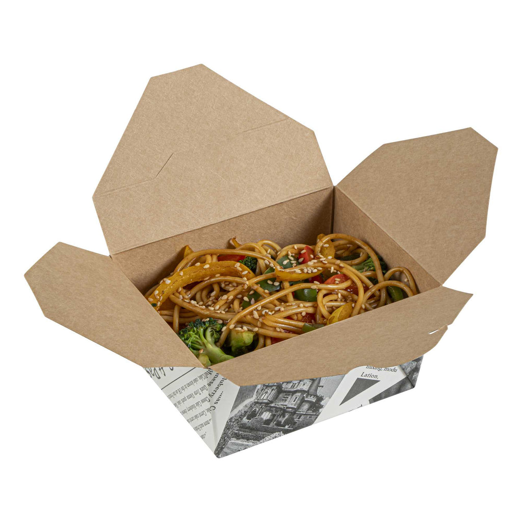 Bio Tek 30 oz Rectangle Newsprint Paper #1 Bio Box Take Out Container - 5" x 4" x 2 1/2" - 50 count box
