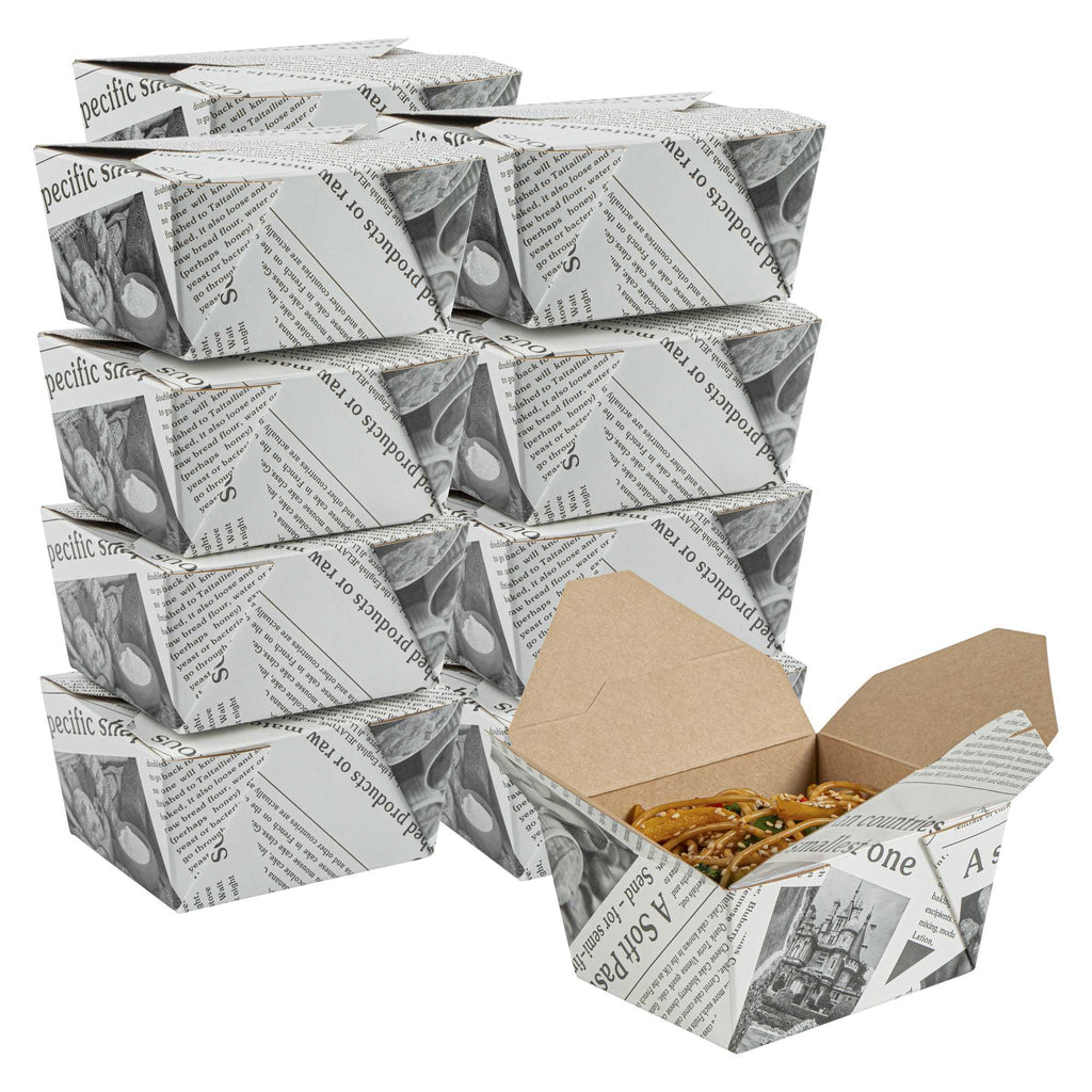 Bio Tek 30 oz Rectangle Newsprint Paper #1 Bio Box Take Out Container - 5" x 4" x 2 1/2" - 50 count box