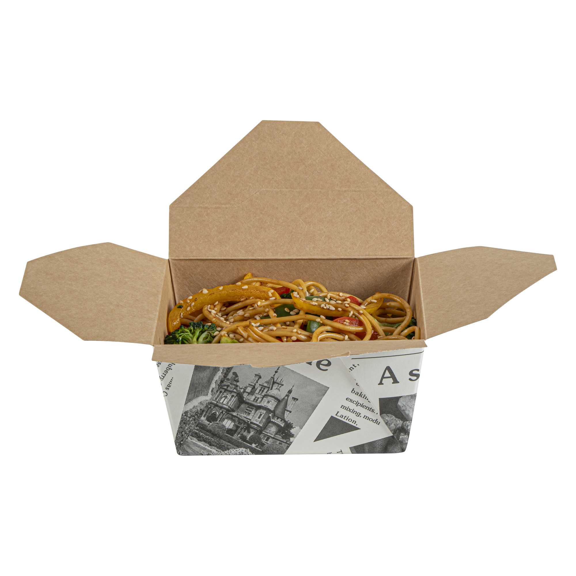 Bio Tek 30 oz Rectangle Newsprint Paper #1 Bio Box Take Out Container - 5" x 4" x 2 1/2" - 50 count box
